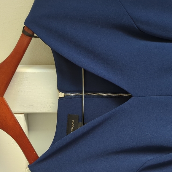 AB Studio Fit & Flare Navy Blue Below the Knee Dress 4 Sleeveless - Picture 3 of 6